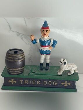 CAST IRON MECHANICAL BANK "TRICK DOG" repro/functions